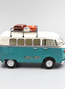 仿真大众旅游巴士车模型铁艺工艺品创意房车酒吧客厅橱窗装饰摆件