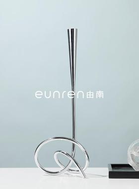 欧式创意轻奢不锈钢扭转烛台摆件样板房间酒店餐桌设计感软装饰品