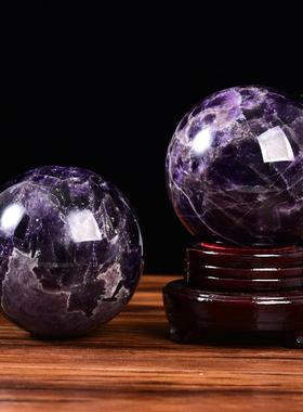 天然紫色水晶球摆件紫水晶球家居玄关书房卧室摆件水晶原石打磨