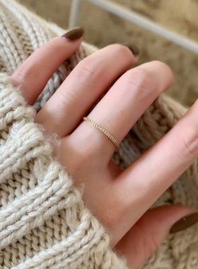 大码戒指女胖MM真的美40粒钻闪小排钻细戒指叠戴简约微镶素圈指环