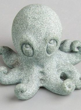 逗兽记 小章鱼可爱治愈装饰工艺摆件青砂石鱼缸造景桌面茶宠摆设