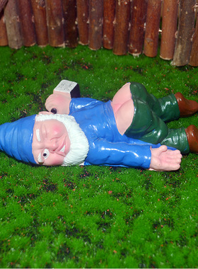 树脂工艺品欧f美童话蓝衣红衣醉酒小矮人侏儒树脂摆件田园装饰摆