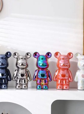 轻奢爱心熊摆件高档陶瓷客厅玄关电视柜酒柜存钱罐V家居装饰品送