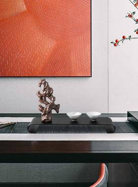 新中式太湖石托盘组合摆件高端样板间茶几桌书房茶室抽象软装饰品