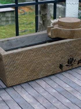 石雕石头老石槽鱼缸带流水水草青石天然石头做旧室内养鱼种花观赏