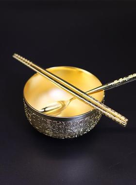 百福银碗三件套银勺银筷子五福临门送礼碗筷套餐镀银百福银碗礼品