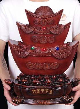 金元宝摆件聚宝盆三层元宝存钱罐办公室店铺前台招财装.饰开业礼