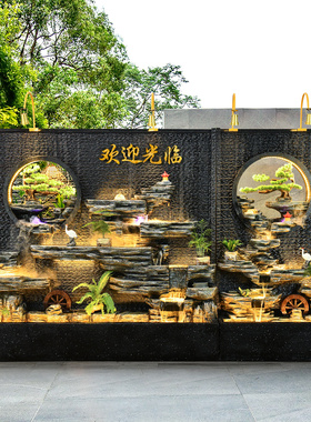 水幕墙流水屏风玄关隔断户v外别墅花园庭院假山喷泉山水瀑布摆件
