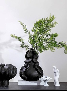 简约现代异形陶瓷花器摆件样板间客厅博古M架别墅玄关侘寂风软装