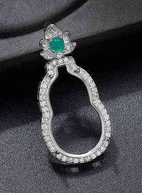 S925纯银g满钻豪华款厚实顶珠未镶嵌玉髓水沫玉翡翠葫芦吊坠空托