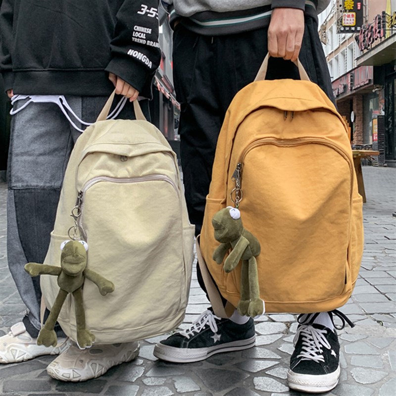 原创帆布双肩包女原宿简约大容y量高中大学生书包森系旅行质感背 - 图1