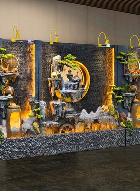 假山水幕墙隔断屏风玄关酒店餐厅户外庭院M花园流水墙客厅落地摆