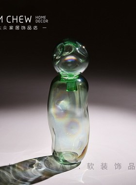 轻奢现代带盖绿色透明玻璃瓶办公桌书房玄关卧室创意X装饰家居摆