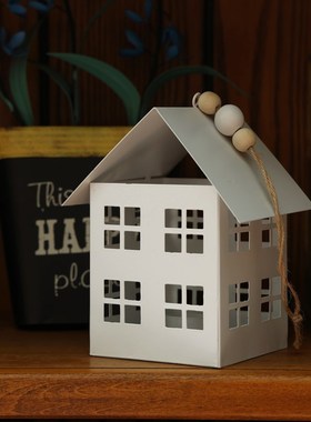 创意北欧风铁艺小房子挂饰节日氛围烛台家居客厅花U园露台装饰摆