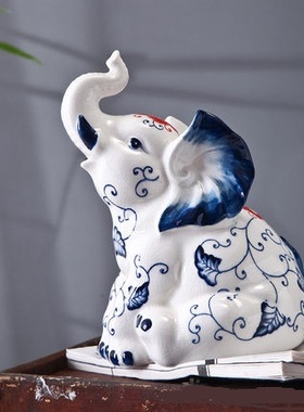 大象动物陶瓷摆件家居客厅电视柜装饰品I新中式现代样板间创意玄