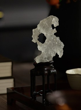 现代新中式简约透明太湖石摆件样板间书房客厅玄关桌W面装饰品摆