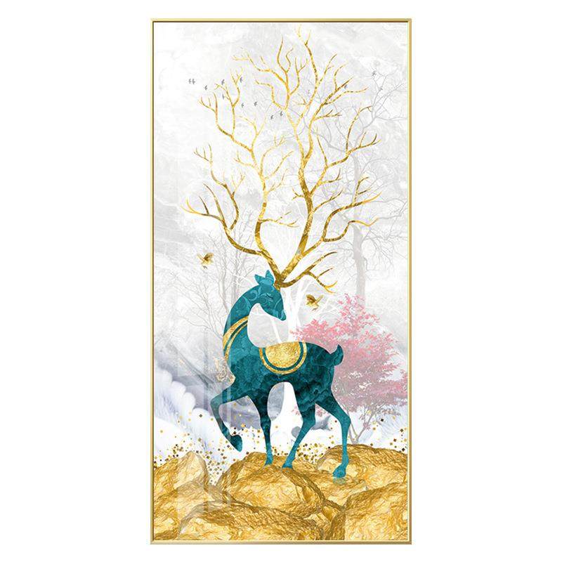 入户玄关装饰画福禄相随过道壁画轻奢走廊竖版现代简约画挂画