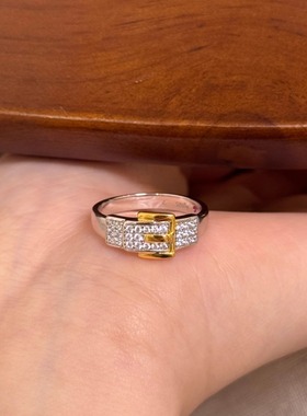 小众设计腰带宽面镶钻戒指