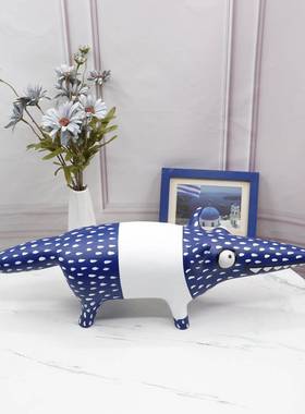 现代简约黑白蓝粉狐狸动物摆件样板房售楼处书房客厅酒店软装饰品