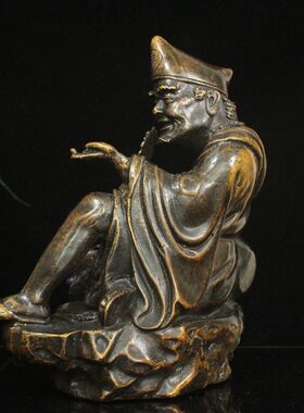 古玩收藏纯铜镶嵌宝石济公活佛铜像降龙罗汉家居