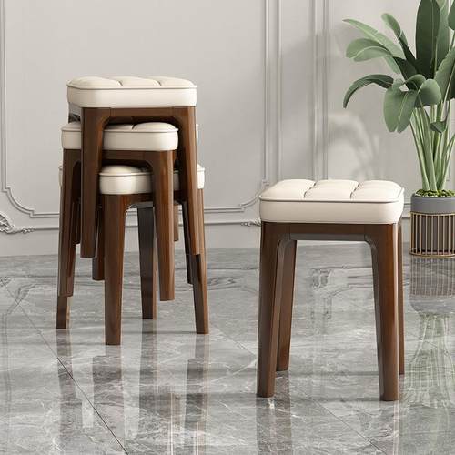 简约客厅凳子实木餐椅家用现代轻奢圆凳梳妆台椅子创意客厅小矮凳 - 图1