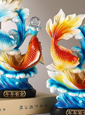锦鲤客厅b摆件年年有余招财摆件玄关办公室桌客厅酒柜电视柜装饰
