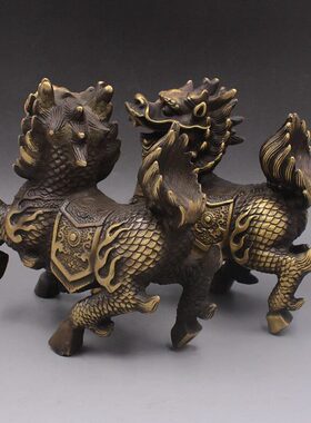 纯铜麒麟镇富麒麟一对礼品铜器摆件铜麒麟工艺品家居办公室摆件