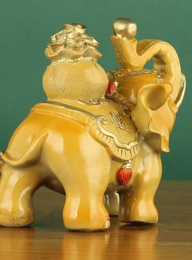 彩铜大象摆件铜彩绘财富大象一对如意黄吉象铜器