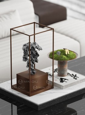 宋代美学新中式酒店样板间茶几桌面苔藓香炉组合禅意摆件软装饰品