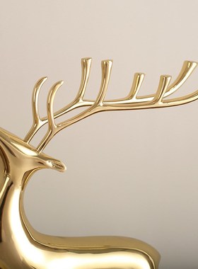 轻奢黄铜麋鹿摆件创意入户t玄关装饰品新中式招财摆设纯铜乔迁礼