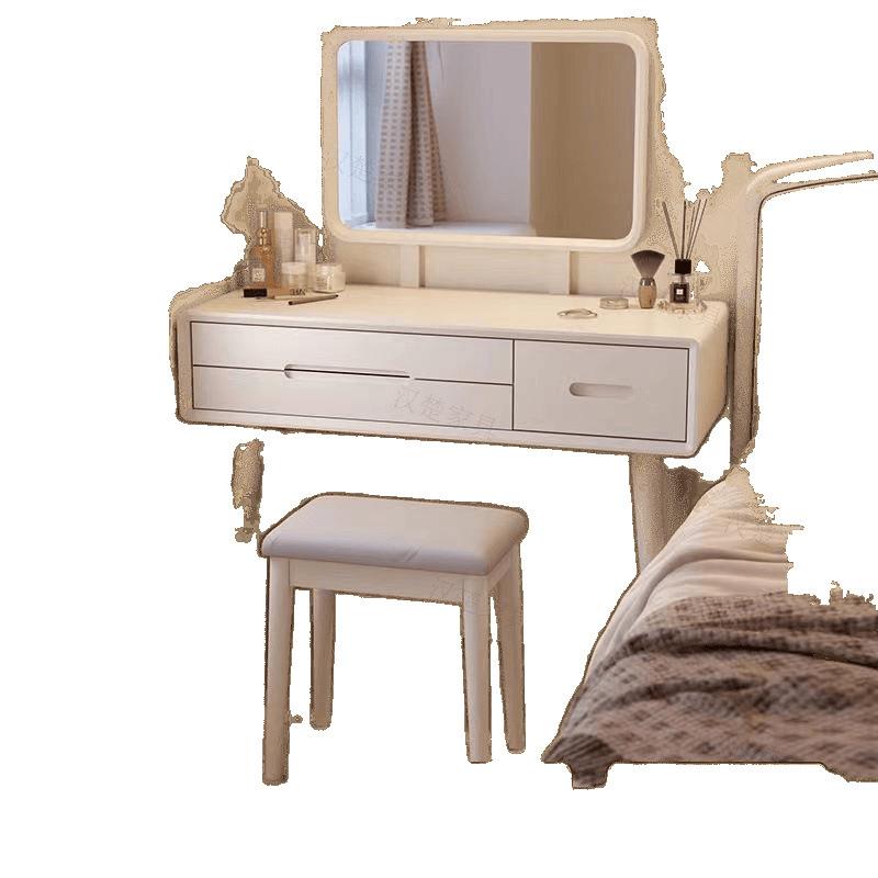 橡胶木实木梳妆台卧室现代简约化妆柜化妆桌凳小型化妆台带抽屉厂 - 图3