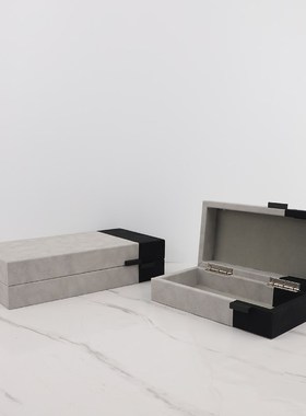 欧式轻奢灰黑软装皮革收纳盒首饰盒卧室玄关梳妆台样板Z房家居饰