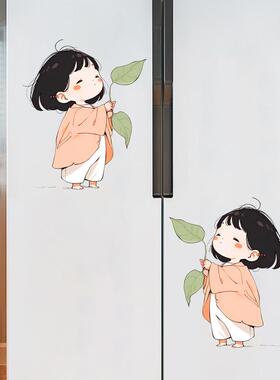 可爱向日葵女孩贴画奶茶店床头贴