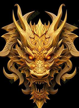 气黄金神兽大龙头车贴墙面自粘画