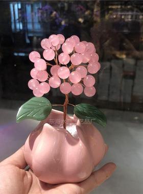 黄红粉玉髓家居摆件手友工送摆件可卡LWP通闺蜜礼水爱晶小树朋意