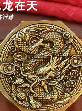 黄铜八面转钱旋转魔方解压手把件随身携带马上赢骰子龙年招财摆件