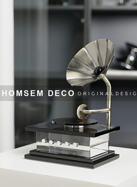 复古水晶老式电话轻奢摆件售楼处样E板间客厅现代留声机相机装饰