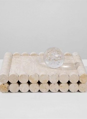 现代简约大理石黄洞石创意石材A花器几何摆件桌面客厅酒店样板间