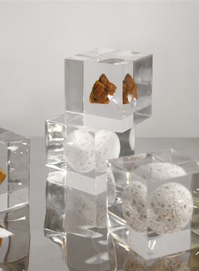 简约现代轻奢洞石j水晶立方体样板房售楼处客厅玄关摆件桌面装饰