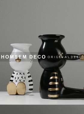 简约现代卡通木偶人摆件售楼处样板间软装饰品客T厅茶几餐桌插花