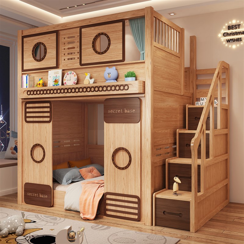 新型秘密基地上下床双层床小户型互不干扰双人P带隔断的姐弟分隔 - 图3