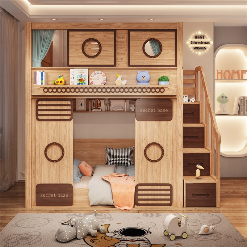 新型秘密基地上下床双层床小户型互不干扰双人P带隔断的姐弟分隔 - 图0