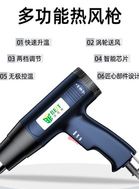3A黑色手持1600W贴膜电烤枪热缩膜热风枪塑料可双档调温60-600度