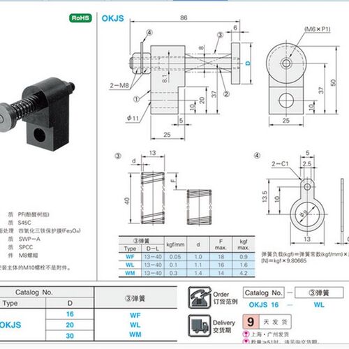 误送料检测部件OKJS OKJS16-WF OKJS20-WF OKJS30-WL防撞器减压器 - 图0