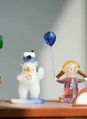 一博釉面手工春天限量照片熊车桌面装饰卡通萌熊装饰礼品