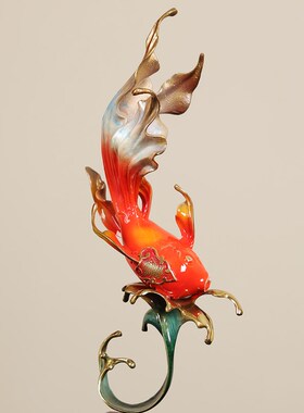 新中式纯黄铜如鱼得水摆r件客厅酒店博古架酒柜高档装饰乔迁新居