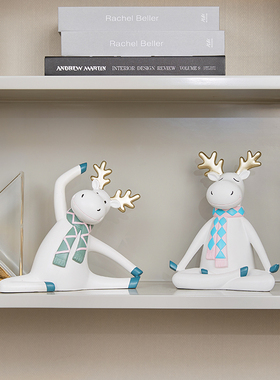 现代简约可爱鹿摆设儿童房少女心卧室北欧客厅酒柜V家居装饰品摆