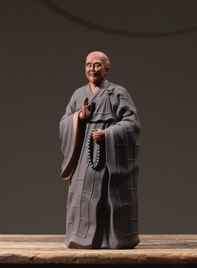 弘一法师李叔同j茶室禅意摆件紫砂历史人物雕塑艺术品站像工艺品