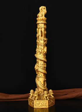 黄铜华表摆件办公室客厅望天吼中华盘龙柱M装饰工U艺品大号华表柱