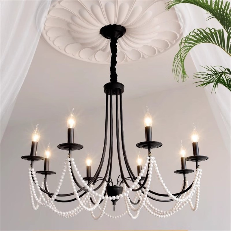 法式水晶吊灯复古蜡烛高级感黑色奶油风客厅O珍珠主卧室衣帽间餐 - 图1